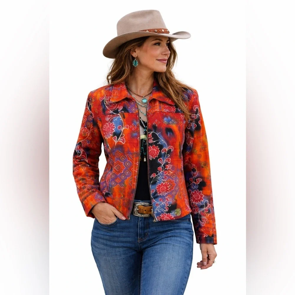 Coldwater Creek XS Southwestern Aztec Floral Zip Jacket Boho Western